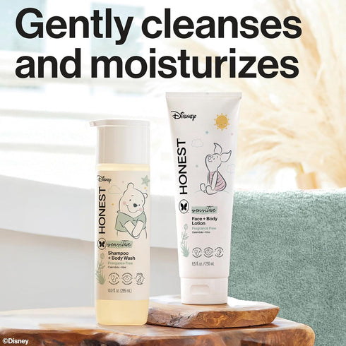 2-in-1 18.5 oz The Honest Company Cleansing Shampoo and Body Wash, Face Lotion Bundle, Disney Design, Gentle for Baby