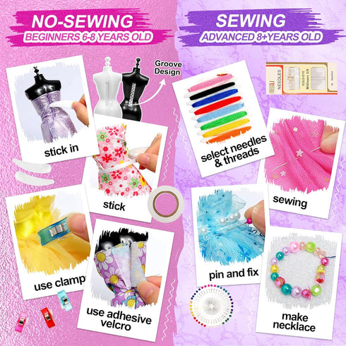 1500+ 6 6 7 8 9 10 11 12+ Sunrad PCS Fashion Designer Kits for Girls with Mannequins, DIY Arts & Crafts Sewing Kit