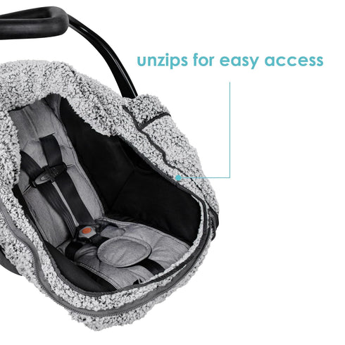 JJ Cole Winter Baby Car Seat Cover with Warm Sherpa Lining for Baby Seat or Stroller - Cuddly Gray