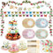 121 Pcs Floral Tea Party Dinnerware Set Include 9 oz Paper Cups