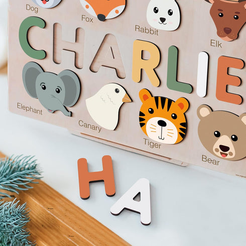 1-3 12 1st Zuzu Puzzle Personalized Name Puzzle for Toddlers | Safari, Farm & Themes | Handmade Wooden Montessori Toy