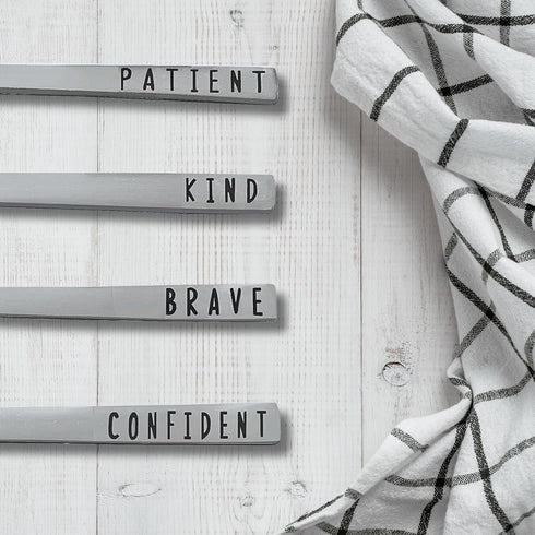 Emotions 4pcs Utensil Set for Kids, Stainless Steel Cutlery Engraved with Motivational Words, Ages 2+, Valentine's Day