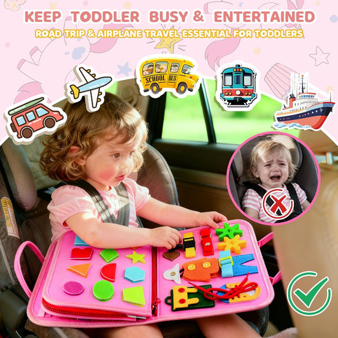 Pnooe 1-3 2-4 Toddler Busy Board Montessori Toys for Toddler Year Old, Girl Birthday Gift, Preschool Educational