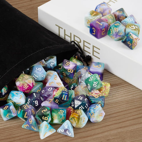 DND Dice Set, 8x7 (56 Pieces): Polyhedral Dice with Large Drawstring Bag for Dungeons and Dragons RPG