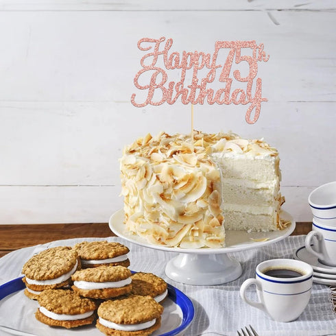 Gyufise 1Pc Happy 75th Birthday Cake Topper Glitter Cheers to 75 Years Old Cake Pick for 75th Birthday Party Supplies