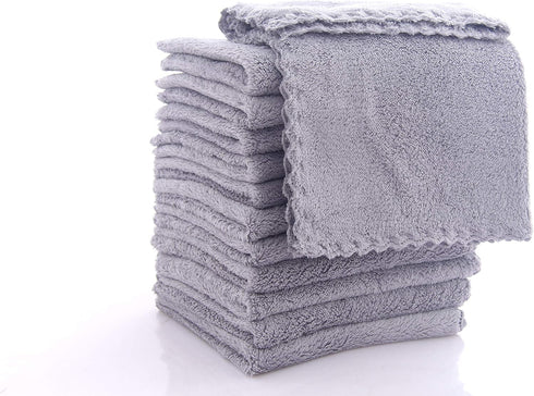 Soft 12 Pack Baby Washcloths - Extra Absorbent Microfiber Coral Fleece for Newborns and Toddlers