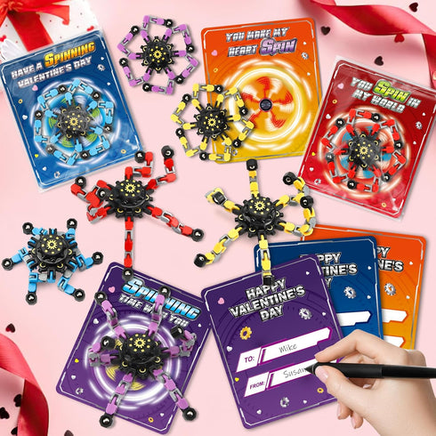 24 Pack ShyLizard Valentine's Day Cards for Kids with Fidget Spinners, Valentines Day Gifts for Kids, Deformable Robot