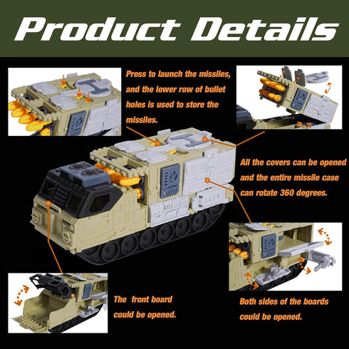 Sets 9 4-7 XDUOYJOY Military Tank Toy with Launchable Missiles, Army Toys with Vehicles, Helicopter Trucks Army Men