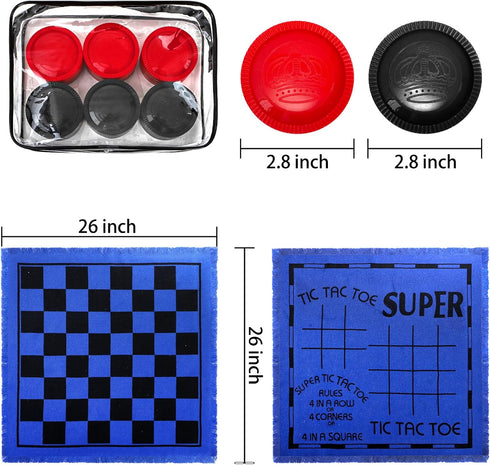 Set 3 1 2 Yarlung Giant Checkers Tic Tac Toe Game, in Jumbo Checkers Game Board for Family Camping, Yard, Lawn Games