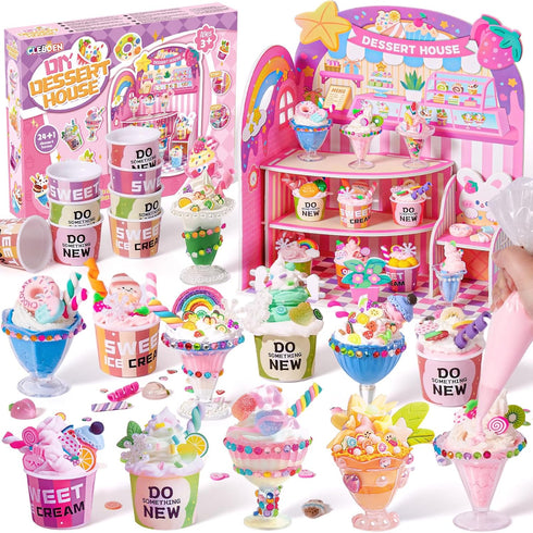 Cleboen Mini Dessert House DIY Toy Set, Making 24 Miniature Food Desserts, Resin