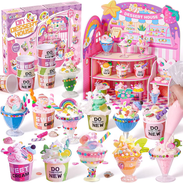Cleboen Mini Dessert House DIY Toy Set, Making 24 Miniature Food Desserts, Resin