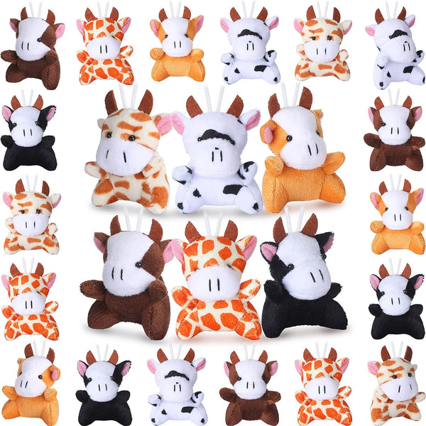 Aoriher 24 Pcs Mini Horse Plush Stuffed Animal Keychain, 3.15 Inch Horse Party Favor with Detachable Chain (Cute Cattle