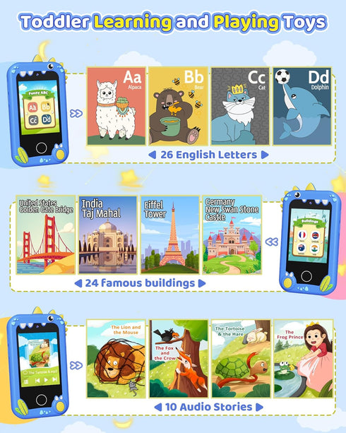 Kids Toy Smartphone for Boys Ages 3-8, Fake Play Phone with Music Player, Dual Camera, and Puzzle Games