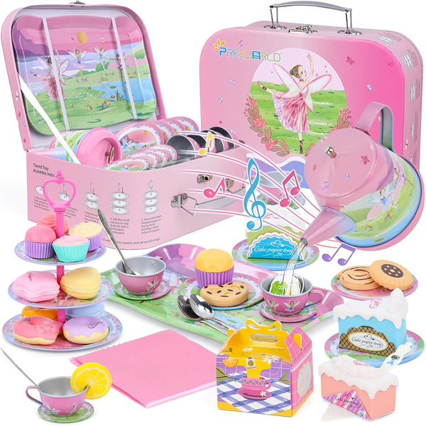 Tea Party Set for Toddles 3-5,53PCS Musical Kids Tea Set for Little
