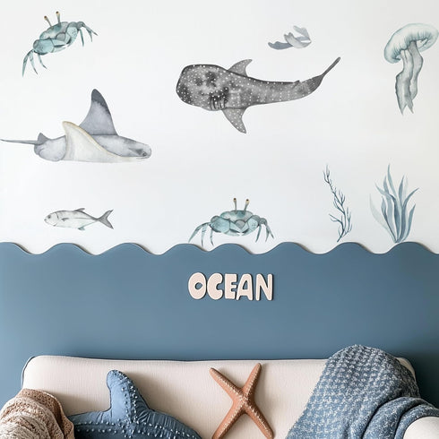 QUCHENG Ocean Wall Decals Marine Animal Boys Bedroom Large Stickers Removable Whale Decor Nursery Kids Room Murals DIY