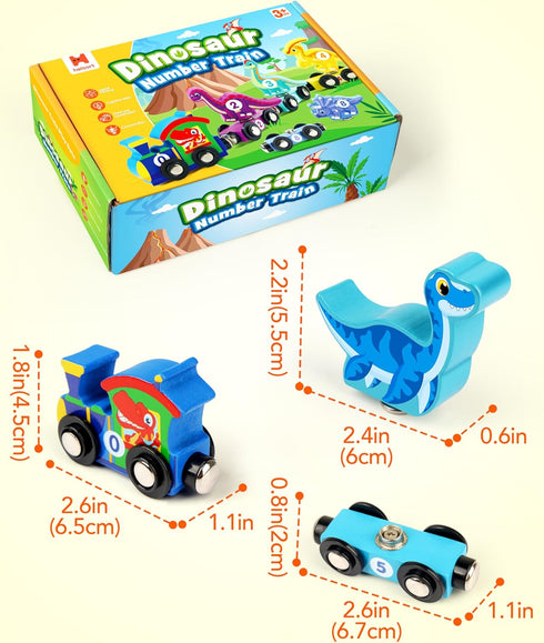 Helsort Set, Counting 3-5 Wooden Dinosaur Train Magnetic Dinosaur Toys and Number Train for Toddlers, Educational