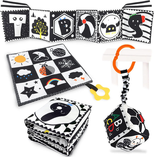 Black and White High Contrast Baby Toys 0-3 Months, Montessori Sensory Infant Tummy Time Toys