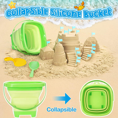Set 3-10 RACPNEL Collapsible Beach Toys for Kids, Foldable Sand Bucket and Shovels with Mesh Bag, Sand Castle Building