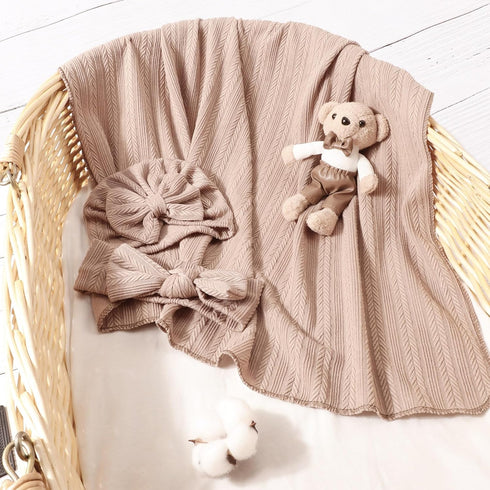 DRESHOW BQUBO Newborn Receiving Blanket with Matching Bow Hat and Headband Shower Gift for Girls