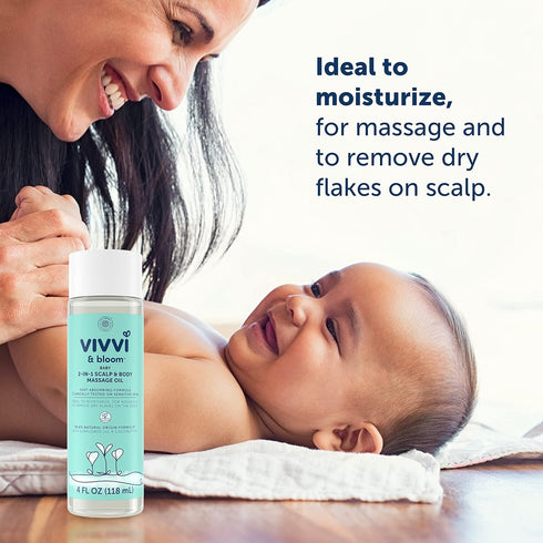 2-in-1 4 Oz VIVVI & BLOOM Gentle Baby Scalp & Body Massage Oil, Fast Absorbing Formula Ideal to Moisturize, for Massage