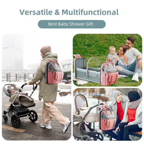 Backpack ISMGN Diaper Bag with Changing Station, Large Diaper Bag, Baby Bag with Changing Station, Pink Diaper Bag