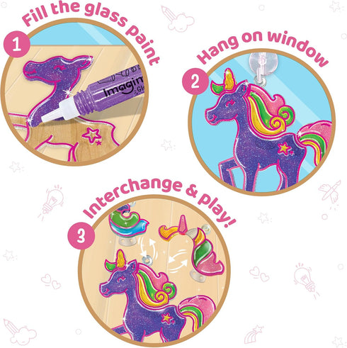 Imagimake Window Art Unicorn Toy Painting Kit, Suncatcher Art Supplies, Unicorn Gifts for Girls Age 6-8, Kids Crafts