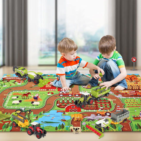 Oriate Farm Tractor Set, 34 Piece Die Cast Vehicle Playset, Large Tractors Toy for Kids Birthday Gift