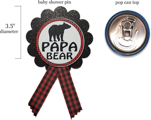Papa Bear Daddy to Be Pin Buffalo Plaid Baby Shower - Red & Black Pin for Dad at Gender Reveal, Baby Sprinkle