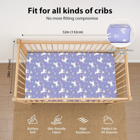 3 Pack 52x28 Baby Crib Sheets Girl, Toddler Bed Sheets for Standard Toddler Mattresses, Soft Microfiber Fitted Crib