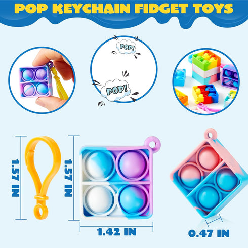 30 Pack 4-8,8-12 JOYIN Square Pop Fidget Keychain Pop Fidget Toys Bulk Party Favors for Kids Years, Birthday Goodie