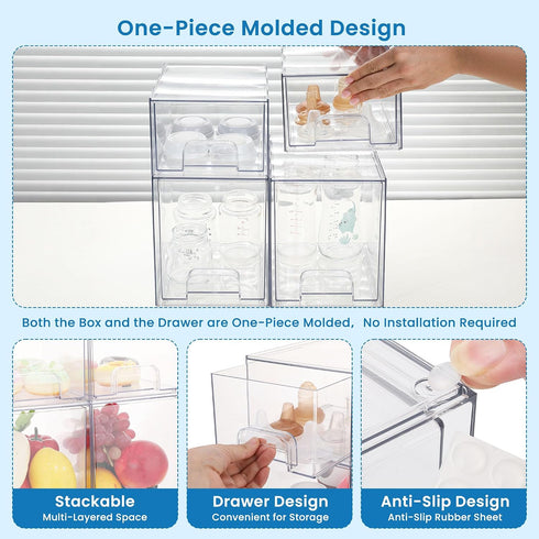 Countertop (2 Small+2 yanyoyo Baby Bottle Storage Organizer - Acrylic Storage Containers, Clear Stackable Drawer Baby