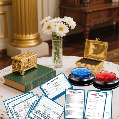 IIDEA 2 Christian Bible Family Feud Game with Buzzers,Religious Trivia Quiz Card Game for Church Groups,Easter
