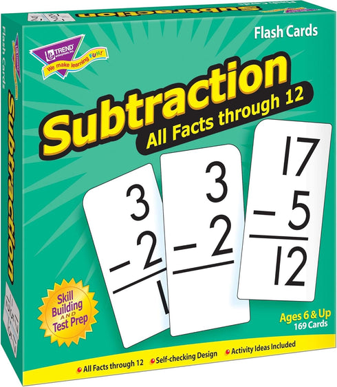 Trend Enterprises Subtraction All Facts Through 12 Skill Drill Flash Cards, 169 Cards Included