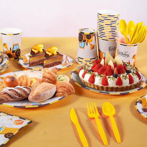 170 24 Cecnamt Construction Birthday Decorations, Pcs Construction Birthday Party Supplies Including Banner, Plates