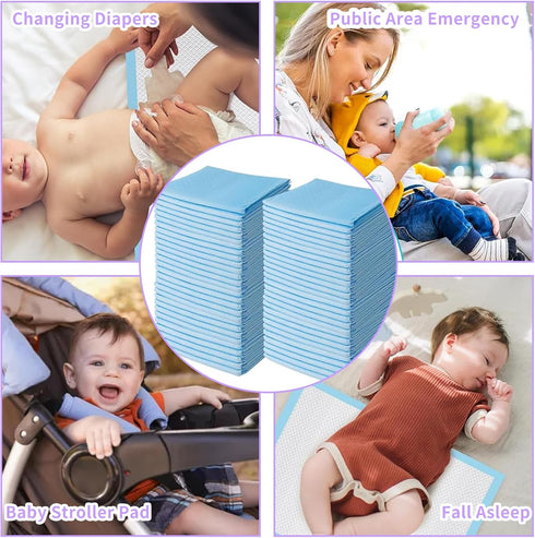 PIEMEET 100 Pack 13X17inch Disposable Changing Pad, Leak Proof Baby Disposable Underpads, Waterproof Diaper Changing