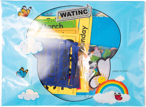 WATINC My First Daily Calendar Felt-Board for Kids, 3.5Ft 70Pcs Funky Frog Weather Season Chart for Preschool Learning