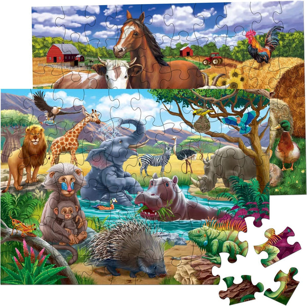 Puzzles for Kids Ages 4-8 - Farm & Wild Animal - 2 Packs 60 Pieces Jigsaw Puzzle for Learning Educational Toys