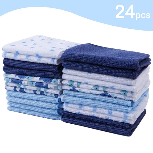 Viviland Baby Washcloths, Super Soft Bath Towels for Newborn, 24 Pack, Whale Bro Pattern, 9 x 9 Inch