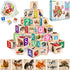 Quokka Montessori Wooden Blocks, 35 Realistic ABC Learning Baby Blocks for Toddlers 1-3, Stacking Alphabet Wood Toys