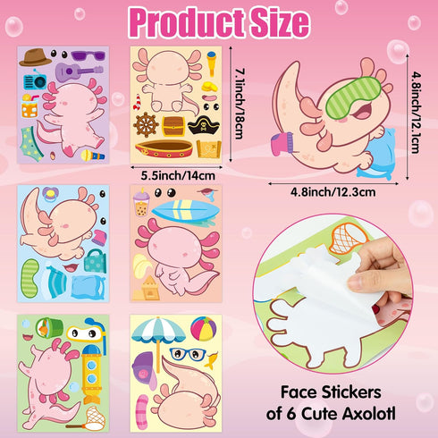 Axolotl Make a Face Sticker, 36Pcs Make Your Own Cute Axolotl Stickers for Kids Birthday Party Activity