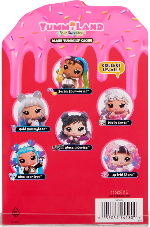 Yummiland 4+ Lip Gloss Doll: Sour Sweeties - Misty Cakes Includes DIY Lip Gloss + Removable Keychain, Cosmetic Play
