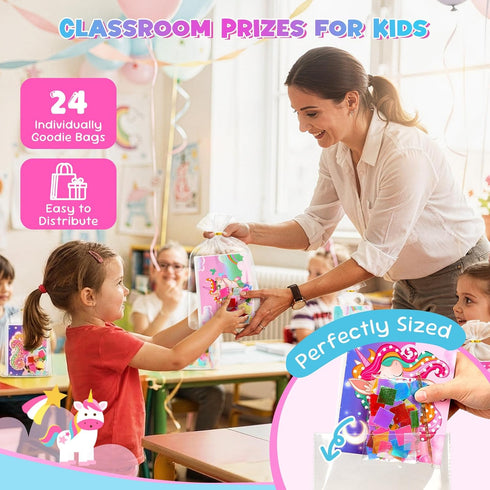 24 Pack 4-9, Set JoyCat DIY Poke Art Unicorn Party Favors for Girls, Mess-Free Craft Kits for Kids Ages Activity