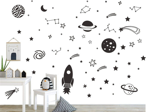 Outer Space Stars Plant Wall Decal Vinyl, Astronaut Stickers for Nursery Decor Gift for Kids Bedroom Art