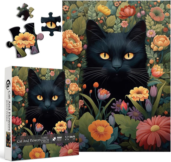 Vintage Cat Puzzles for Adults 1000 Pieces, PICKFORU Retro Flower Jigsaw Puzzles Collection for Cat Lovers