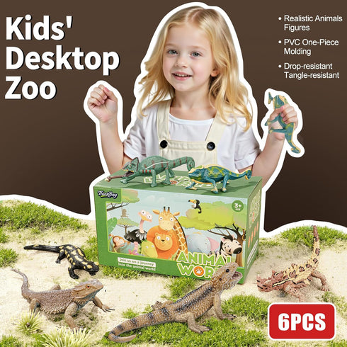 6PCS Large Lizard Figurines Rainforest Animal Toys, Realistic Plastic Reptile Animal Figurines, Includes Bearded