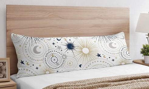 Sweet Jojo Designs Star and Moon Body Pillow Case Cover (Pillow Not Included) - Navy Blue, Gold, and Grey Celestial Sky