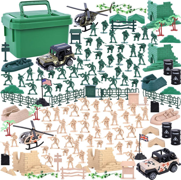 LovesTown 117PCS Army Men Playset - Military Soldier Set with Jeep Helicopter for Kids