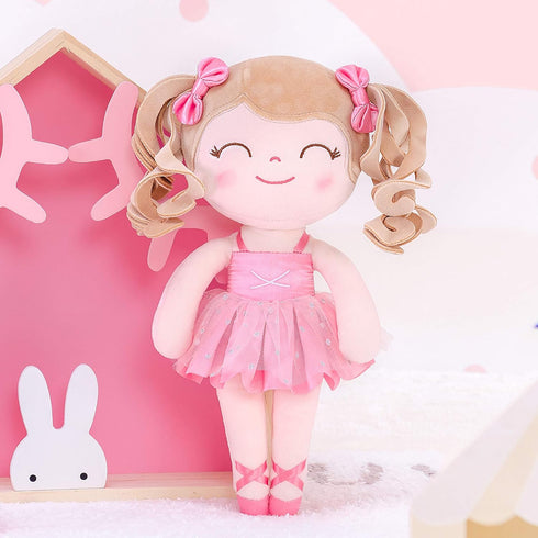 Gloveleya Baby Doll Gifts - Plush Curly Hair Ballet Dolls, Soft Girl Toys, Pink, 33CM