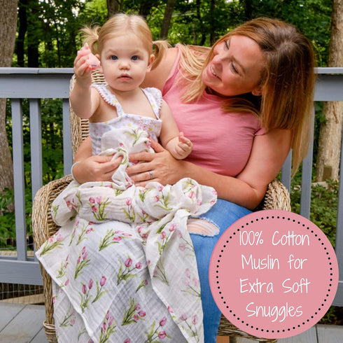 2PACK, 100% 47 47 Inches, LollyBanks Muslin Swaddle Blankets Cotton Baby Blanket x Large Baby Swaddle Breathable