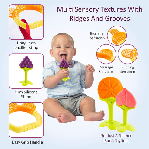 0-6 Frozen 6 Pack Teether Toys for Babies Months, Newborn Infant Teethers Freezer Safe Silicone, Teething Toys